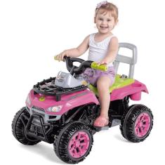 Quadriciclo Infantil Cross Up Rosa Calesita 2x1 Carrinho Para Passeio Com Pedal Para Menina +1 Ano