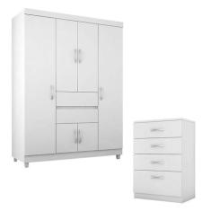 Cômoda Astral e Guarda Roupa Solteiro Ecom 2 Branco Flex - Demóbile - 