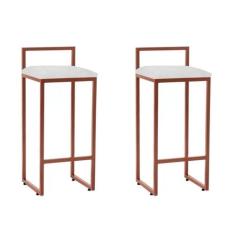 kit 2 Banquetas Alta Bistro Bar Aço Cobre Assento material sintético B