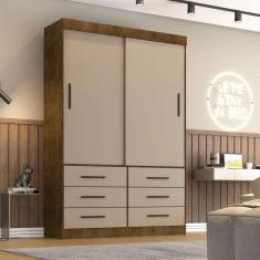 Guarda Roupa Solteiro 2 Portas 6 Gavetas Star Sallêto Móveis Ipê Com Off White