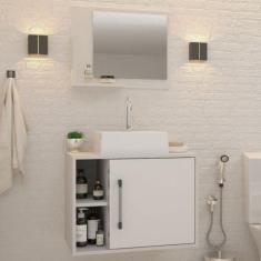 Armário de Banheiro com Cuba e Espelho 1 Porta 2 Prateleiras Branco Ch