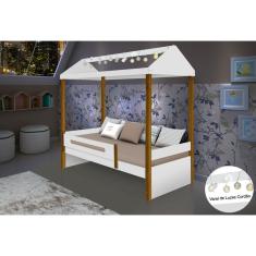 Cama Infantil Montessoriana Sara Com Led Branco/Amêndoa - Divaloto - Cor: Branco