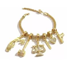 Pulseira Martelo Justiça Advogada Arma Coração Folheado