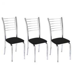 Conjunto 3 Cadeiras Ipanema Cromada Para Cozinha-Assento Sintético Pre