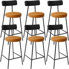 Kit 06 Banquetas Baixa Cozinha Sala Jantar Bancada Milão L02 Couríssimo Preto Whisky - Lyam Decor