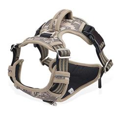 Peitoral camuflado para cães grandes, tamanho médio, sem puxão, 2 clipes de coleira de metal, ajustável, refletivo para filhotes, colete respirável acolchoado Oxford, clipe frontal de fácil controle