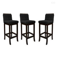 Kit 3 Banquetas Média com Encosto Matelassê Nice Madeira Maciça Maciça