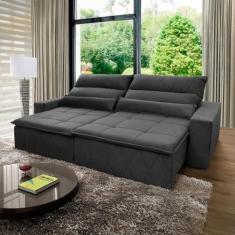 Sofá Retrátil/Reclinável Amsterdam 2,30m Suede Veludo Grafite c/ Molas