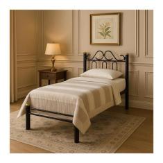 Cama Solteiro de Ferro Tubular Preto Marcheli 002