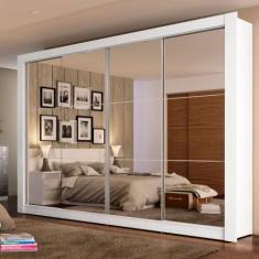 Guarda-Roupa Casal Montana Branco 4 Portas de Espelho Madesa