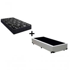Cama Box Solteiro 88 Tecido Sintético Branco Com Colchão Lisboa Bello Box Espuma D28 Preto