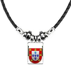 DIYthinker Colar com símbolo nacional de Portugal com pingente de corda de couro Torque
