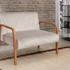 Namoradeira Anita Sofá 2 Lugares Moderna Braço Madeira Suede Bege Claro 080