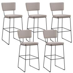 Kit 5 Banquetas Alta Para Cozinha Sala De Jantar Base em Aço Fixa Alla
