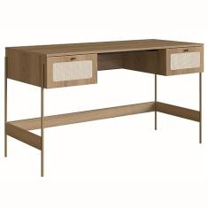 Escrivaninha Oslo Artesano 139 cm (largura) em Mdp Palha Natural Cor Mel Base Metal