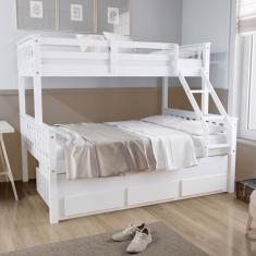 Treliche Cama Casal com Gavetas Madeira Maciça Branco Mobilistore