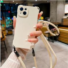 Colar crossbody cordão doce cor sólida capa de telefone macia para iPhone 15 Pro Max 14 Plus 13 12 11 alça com cabo capa à prova de choque, branca, para iPhone 13 Pro