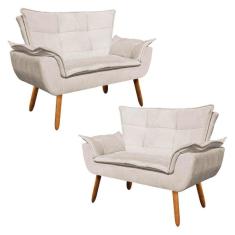 Kit 2 Poltronas Namoradeiras Pés Palito 2 Lugares Opla Suede Bege - Ibiza