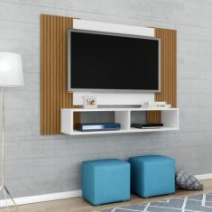 Painel para TV até 48 Polegadas 2 Nichos Navi Bechara, Branco/Ripado