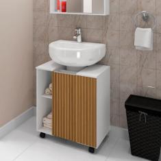 Gabinete para Banheiro 1 Porta Pequin Bechara, Branco/Ripado