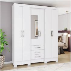 Guarda Roupa Casal 6 Portas 3 Gavetas Com Espelho Santorini Henn Branco
