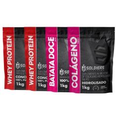 Kit: Whey Protein Concentrado 2Kg + Batata Doce Em Pó 1Kg + Colágeno Hidrolisado 1Kg - 100% Importad-Unissex
