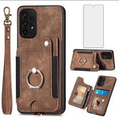 Capa de telefone para Samsung Galaxy A13 4G capa carteira com protetor de tela de vidro temperado alça de pulso cordão RFID suporte de cartão de crédito anel suporte acessórios de celular A 13 LTE