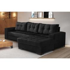 Sofá 5 Lugares Dijon com Chaise Suede Preto - Mobly