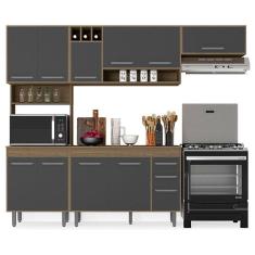 Cozinha 4 Peças Barcelona Com Balcão De Cozinha Carvalho Grafite - Poliman