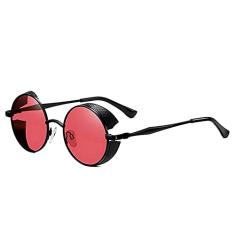Óculos de Sol Masculino Redondo Steampunk OLEY Proteção Polarizados UV400 Metal Frame Óculos de Sol Vintage (C4)