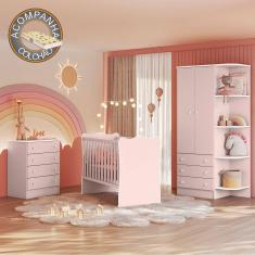 Quarto de Bebê Doce Sonho Completo Qmovi Rosa Acetinado + Colchão Gazin