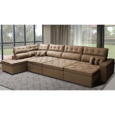 Sofá De Canto 4,80x2,36m Retrátil E Reclinável Com Molas Cama Inbox Platinum Esquerdo Suede Castor