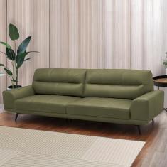 Sofá Decorativo Ashton 3 Lugares Sala De Estar 216cm Pés Em Aço Couro Fendi G88 - Gran Belo