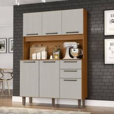 Armário para Cozinha 6 Portas 2 Gavetas 120cm Cinamomo / Areia