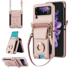 Asuwish Capa de telefone para Samsung Galaxy Z Flip 3 5G 2021 capa carteira com anel alça de pulso transversal cordão porta-cartão de crédito slot bolsa de couro celular ZFlip3 Z3 Flip3 3Z mulheres