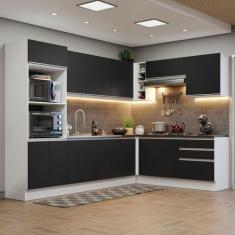 Armário de Cozinha Completa de Canto 100% MDF 479cm Branco/Preto Acord