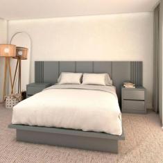 Cama Queen e Cabeceira c/ 2 Mesas e 2 Gavetas MDF Sob Medida - Casa La