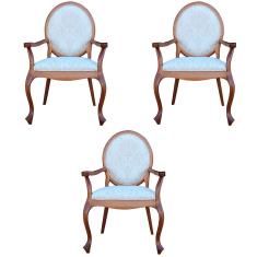 Kit 03 Poltronas Decorativas Sala de Estar Base Madeira Maciça Adrie Sarja Bege/amêndoa Mel Gran Belo