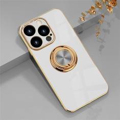 Capa de silicone magnética de luxo para iPhone 14 13 12 11 Pro Max XS 8 Plus iPhone13 iPhone14 14Pro 13Pro Capa macia com suporte de anel, branco, para iPhone14 Pro Max