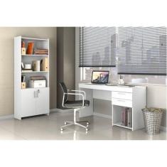 Conjunto Home Office 2 Peças 1 Escrivaninha 2 Gavetas 1 Armário 2 Portas Espresso Móveis Branco