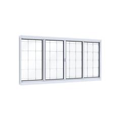 Janela de Aço de Correr 100x150cm 4 Folhas com Grade Quadrada Facilita Lucasa Branco