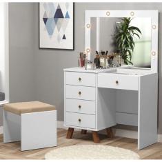 Penteadeira Camarim 05 Gavetas Mylli Branca com Banqueta Patrimar