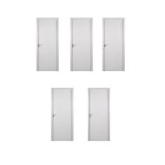 5 Kits Porta de Madeira Lisa 215x84cm com Batente de Mdf Ultra 16cm Melamínico Branco
