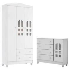 Cômoda Selena e Guarda Roupa Infantil New Selena 3 Portas Branco Brilh