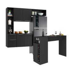 Armário de Cozinha com Mesa Gourmet Sofia Multimóveis Mp2197 Preto