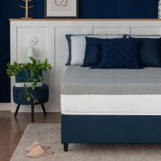 Cama Box King Azul com Colchão Guldi Dream Mola Ensacada (30x193x203) Cinza e Branco
