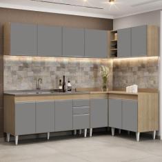 Armário de Cozinha Modulado de Canto 6 Peças CP33 com Pia Inox Castanh