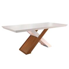 Mesa Para Cozinha Imperatriz + Tampo Madeirado Vidro Reto 180x90cm Imbuia-off White - Rufato