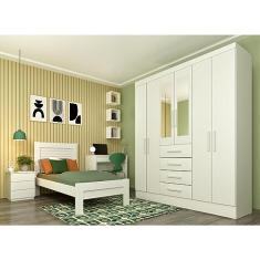 Guarda Roupa Casal com Espelho 6 Portas 4 Gavetas Arizona Neve