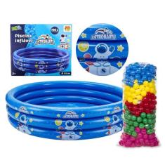 Piscina Inflável 190L Estampas 3 Anéis + 50 Bolinhas Cores - DM TOYS, 